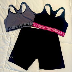 Lot of Under Armour sports bra and spandex